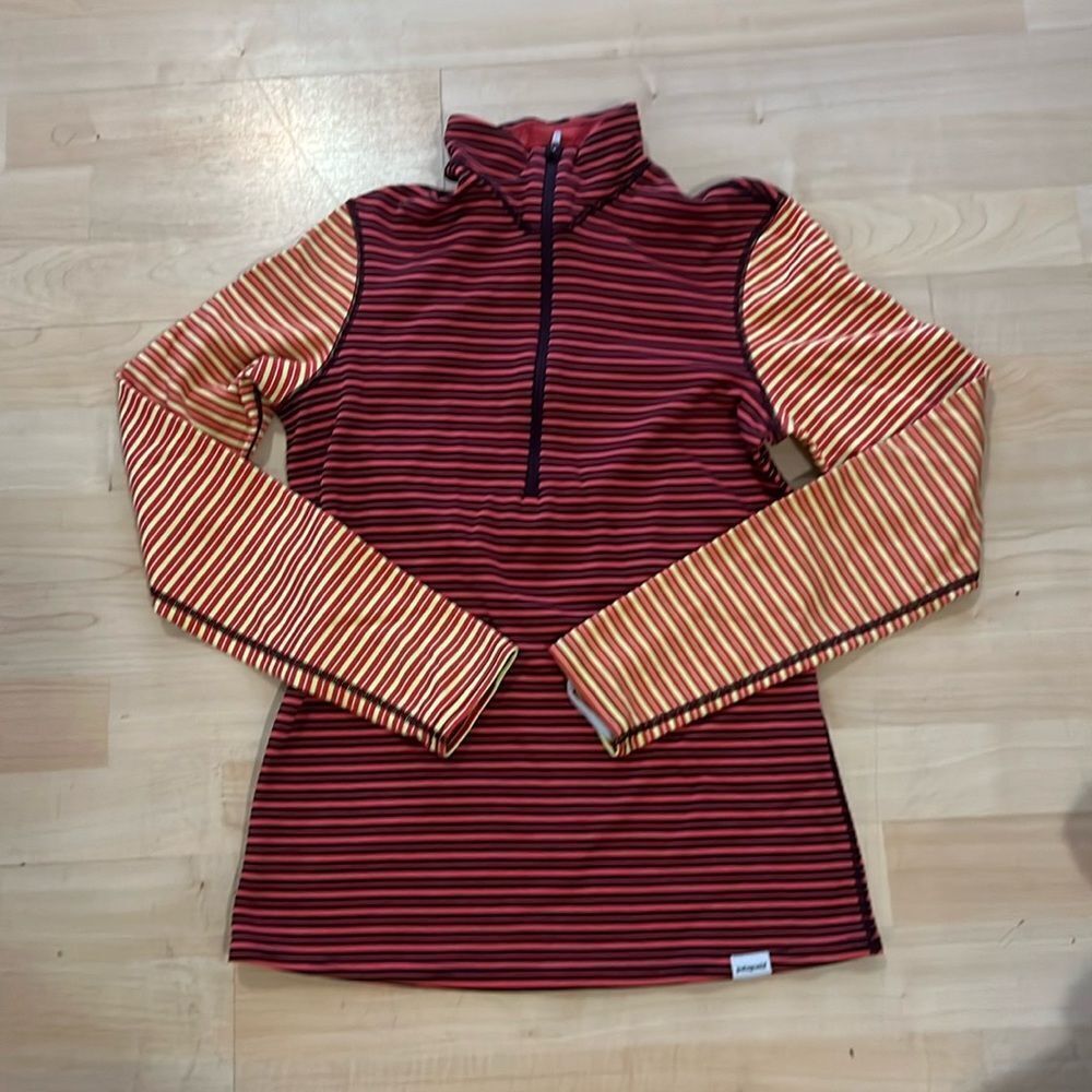 Patagonia Red and Orange Striped Long Sleeve Top Half Zip